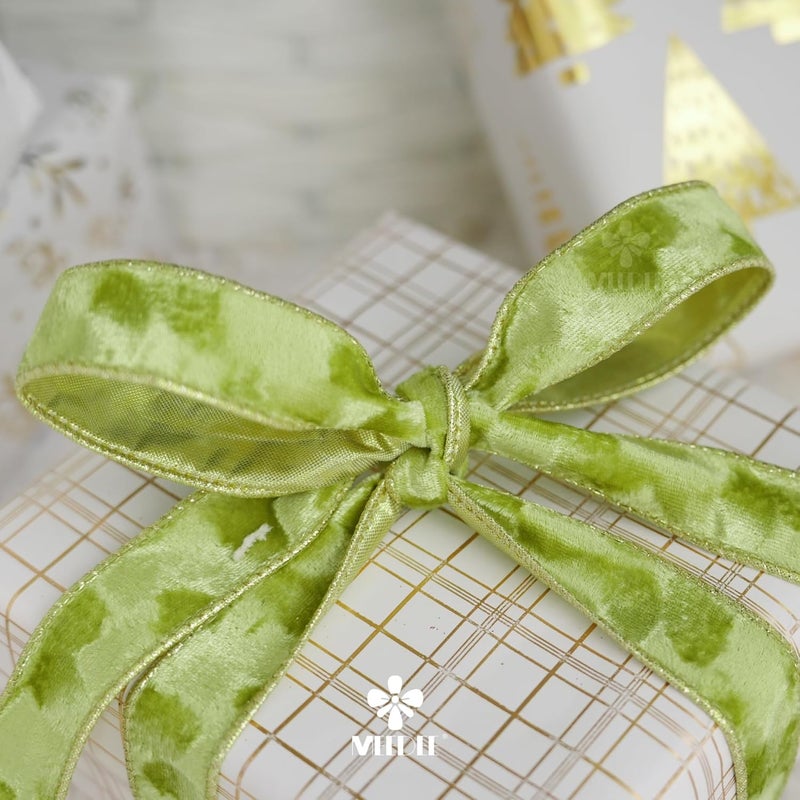 Meedee Moss Green and Gold Velvet Ribbon - 1 Inch Thin Velvet Wired - 25 Yards Spool - Two Tone - Christmas Tree, Gift Wrapping, Wreaths, Bows, Crafts - Image 5